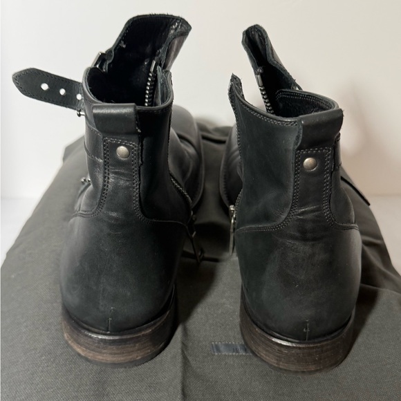 John Varvatos Black Leather Buckle Boots